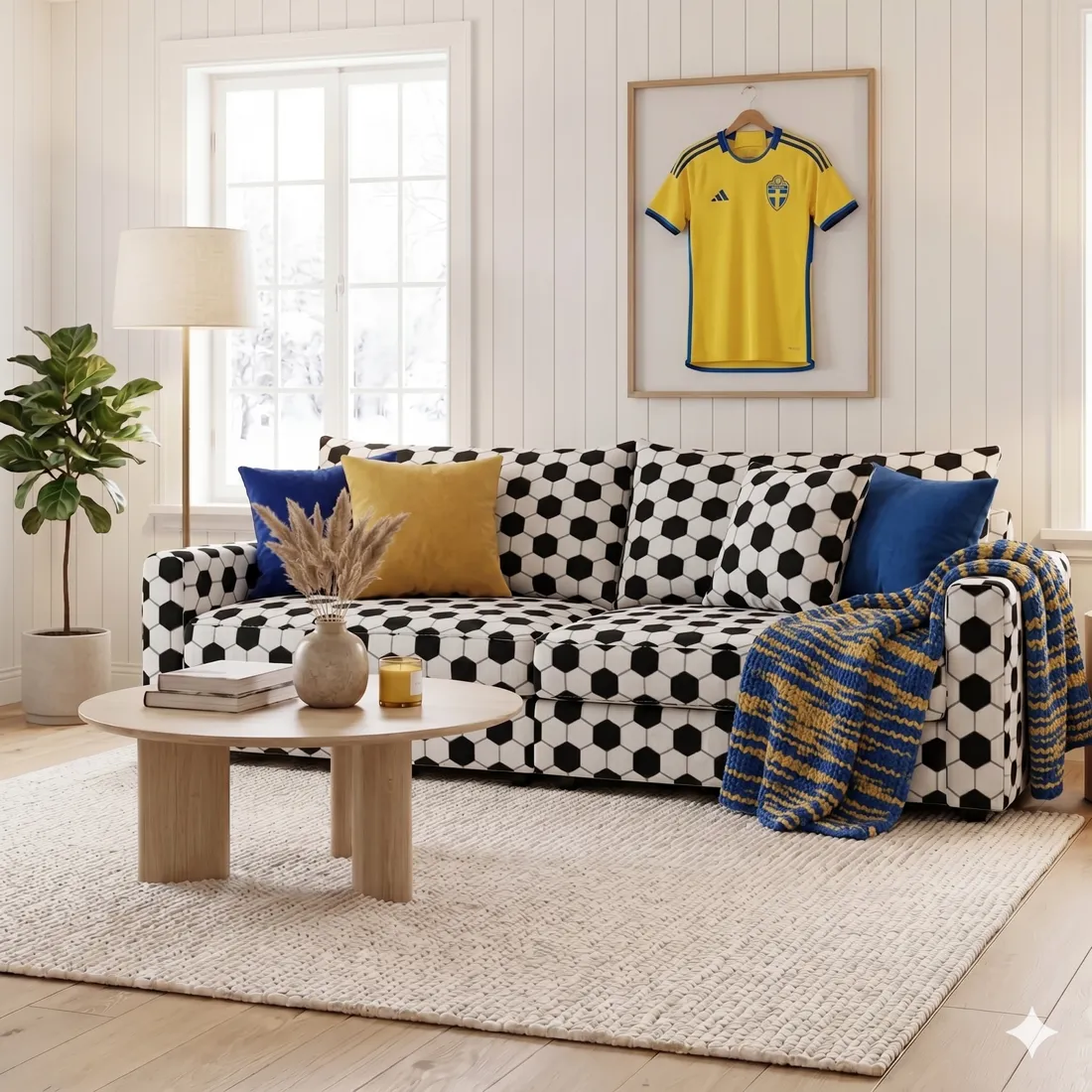Inredningsbild från Softa Home — en skandinavisk soffa i ett ljust vardagsrum.